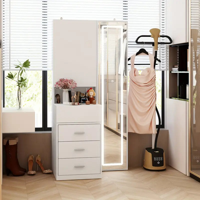 ™Eloria | שולחן איפור עם מראת גוף מלאה LED – אחסון נשלף, עיצוב אופנתי ומרווח