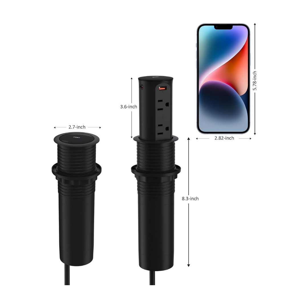 ™Noran | שקע פופ-אפ – 4 שקעים, 4 יציאות USB, טעינה מהירה, הגנה בפני חבלה