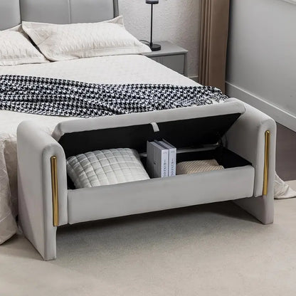 ™Cushiva | ספסל אחסון מרופד עם משענת יד – אוטומן בד דוגמת חנדסו לתא חדר ושינה