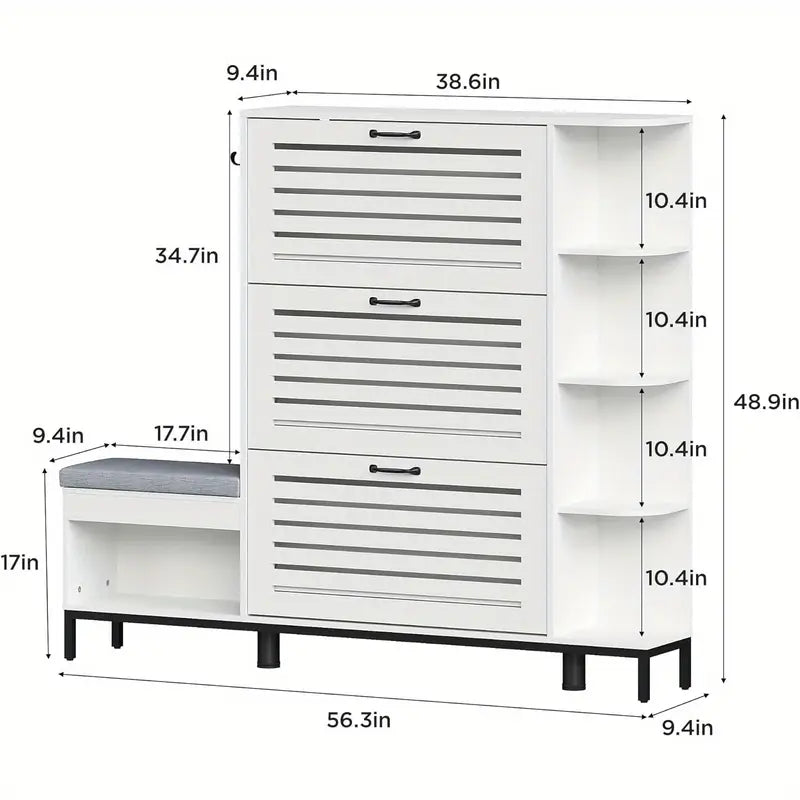™Soleva | ארון נעליים וספסל חוסך מקום – אחסון לכניסה עם מדפים מתכווננים וווים
