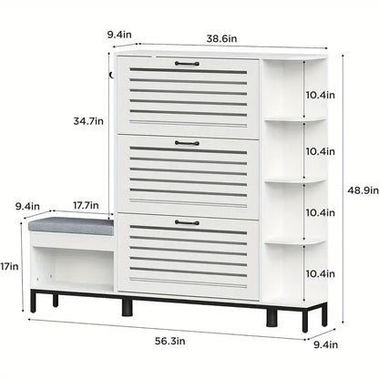 ™Soleva | ארון נעליים וספסל חוסך מקום – אחסון לכניסה עם מדפים מתכווננים וווים