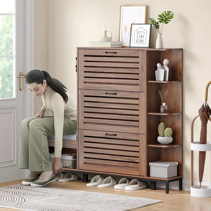 ™Soleva | ארון נעליים וספסל חוסך מקום – אחסון לכניסה עם מדפים מתכווננים וווים