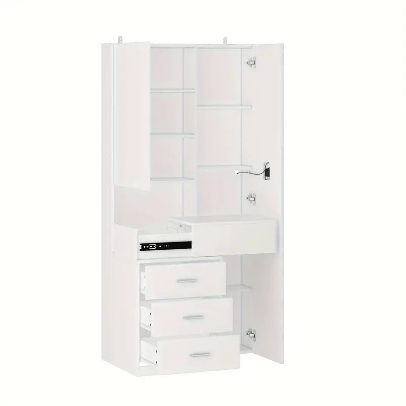 ™Eloria | שולחן איפור עם מראת גוף מלאה LED – אחסון נשלף, עיצוב אופנתי ומרווח
