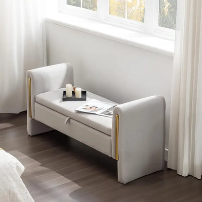 ™Cushiva | ספסל אחסון מרופד עם משענת יד – אוטומן בד דוגמת חנדסו לתא חדר ושינה