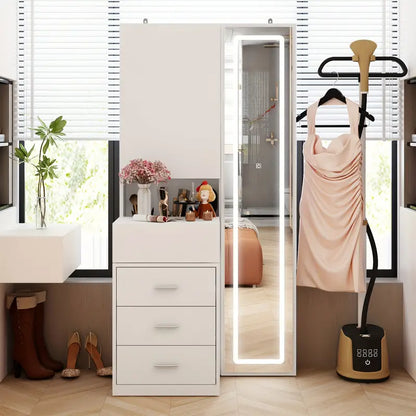 ™Eloria | שולחן איפור עם מראת גוף מלאה LED – אחסון נשלף, עיצוב אופנתי ומרווח