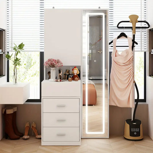 ™Eloria | שולחן איפור עם מראת גוף מלאה LED – אחסון נשלף, עיצוב אופנתי ומרווח