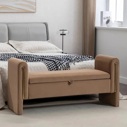 ™Cushiva | ספסל אחסון מרופד עם משענת יד – אוטומן בד דוגמת חנדסו לתא חדר ושינה