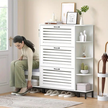 ™Soleva | ארון נעליים וספסל חוסך מקום – אחסון לכניסה עם מדפים מתכווננים וווים